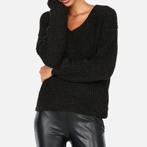 Express Black Rounded V Neck Chenille Sweater